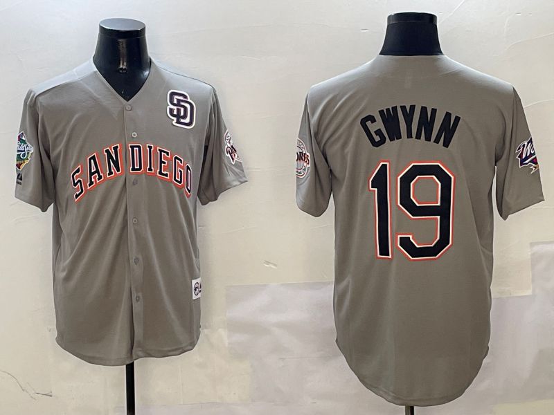 Men San Diego Padres 19 Gwynn Grey Throwback Game 2025 Nike MLB Jersey style 3123